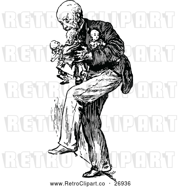 Vector Clip Art of Retro Old Man Carrying Dolls