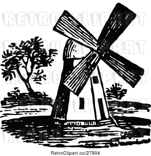Vector Clip Art of Retro Old Windmill