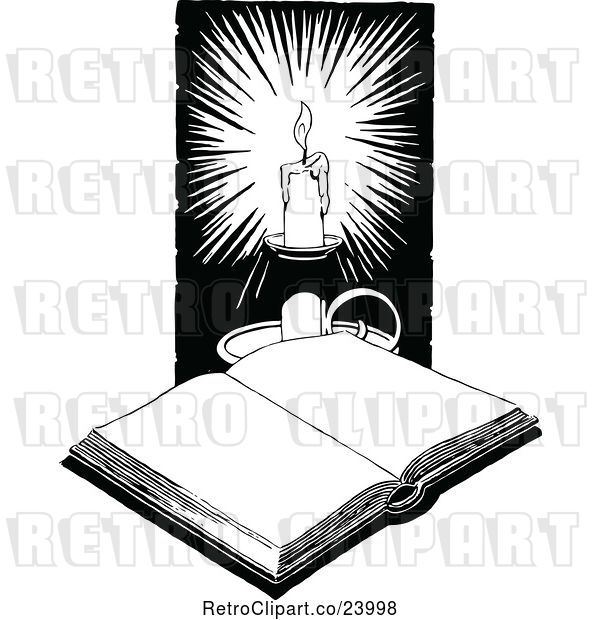 Vector Clip Art of Retro Open Book and Candle