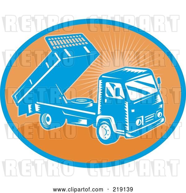 Vector Clip Art of Retro Orange and Blue Dump Truck Logo