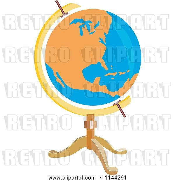 Vector Clip Art of Retro Orange and Blue Globe on a Stand