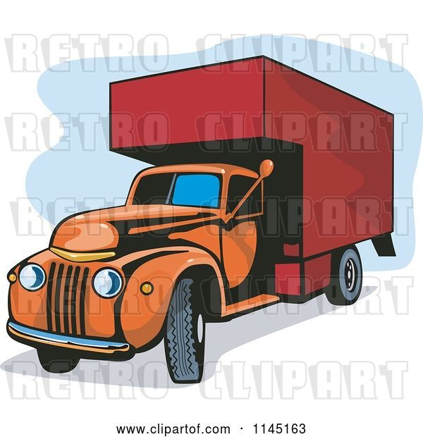 Vector Clip Art of Retro Orange and Red Moving Van