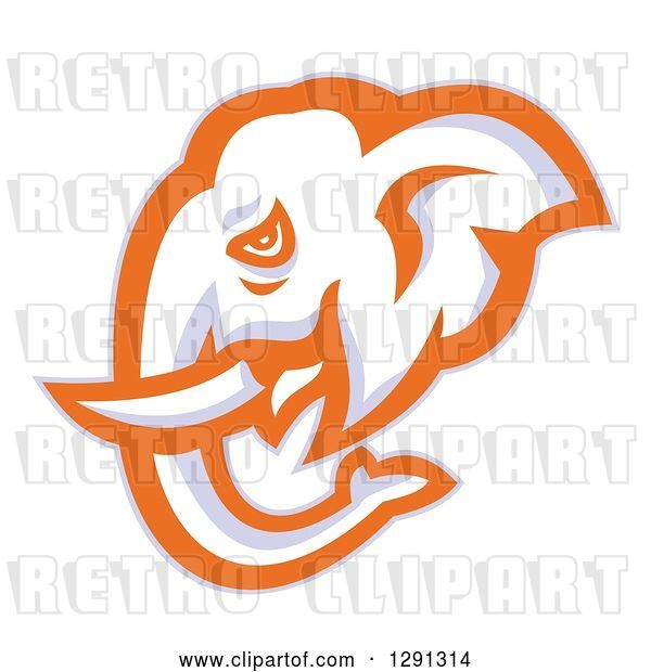 Vector Clip Art of Retro Orange Blue and White Elephant Head in Profile