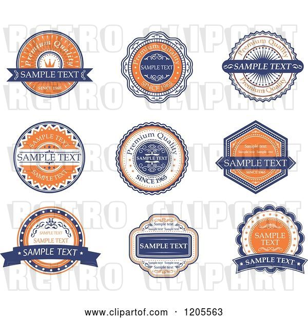 Vector Clip Art of Retro Orange Blue and White Quality Guarantee Labels