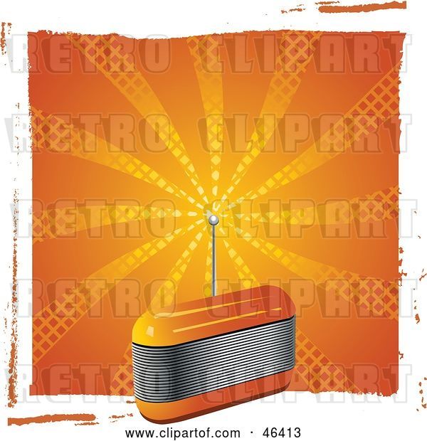 Vector Clip Art of Retro Orange Fm Radio with an Antenna