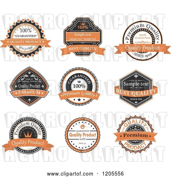 Vector Clip Art of Retro Orange Quality Guarantee Labels with Sample Text