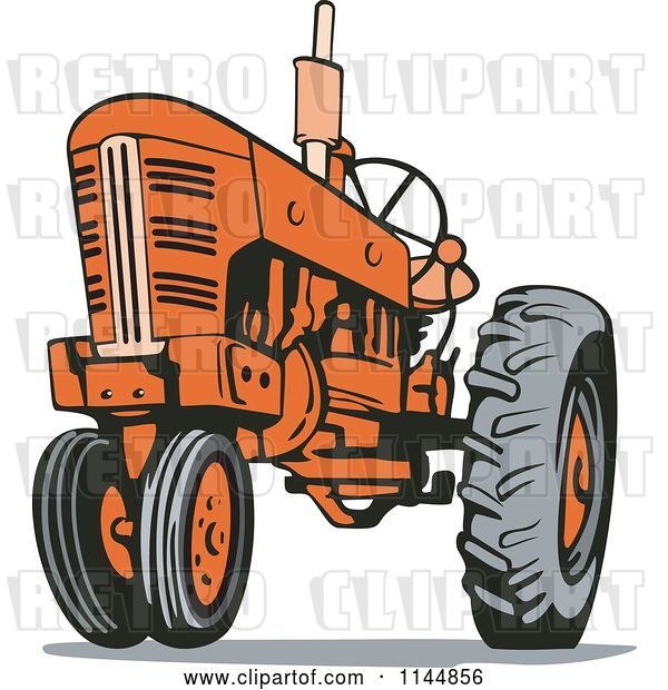 Vector Clip Art of Retro Orange Tractor 1