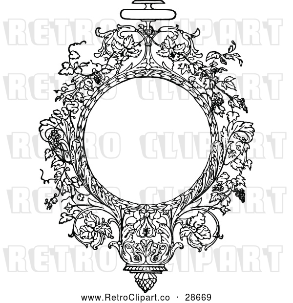 Vector Clip Art of Retro Ornate Circular Floral Vine Frame
