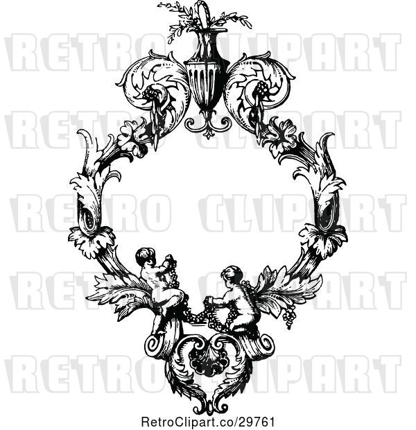 Vector Clip Art of Retro Ornate Floral Cherub Frame