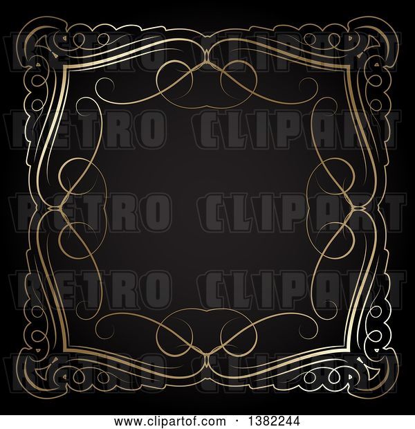 Vector Clip Art of Retro Ornate Gold Swirl Frame on Black