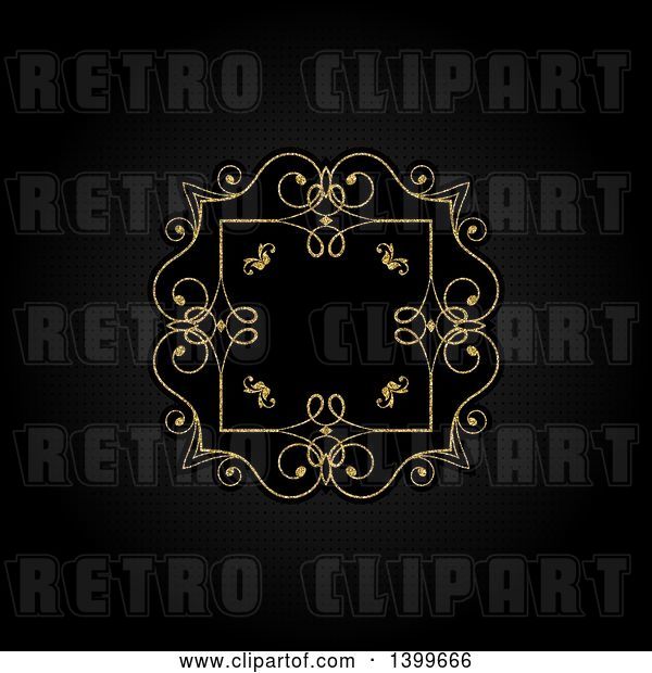 Vector Clip Art of Retro Ornate Golden Frame on Black