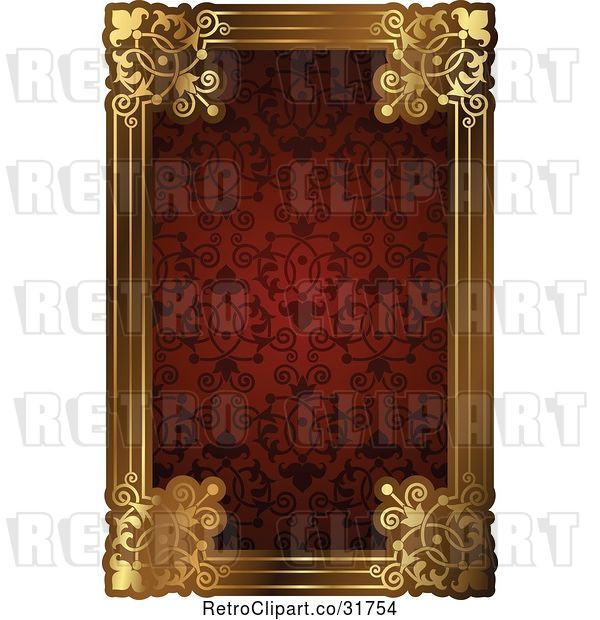Vector Clip Art of Retro Ornate Red Pattern and Gold Frame with Copyspace