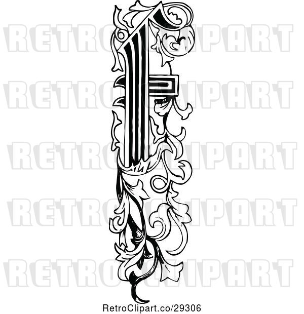 Vector Clip Art of Retro Ornate Vertical Alphabet Letter Floral F