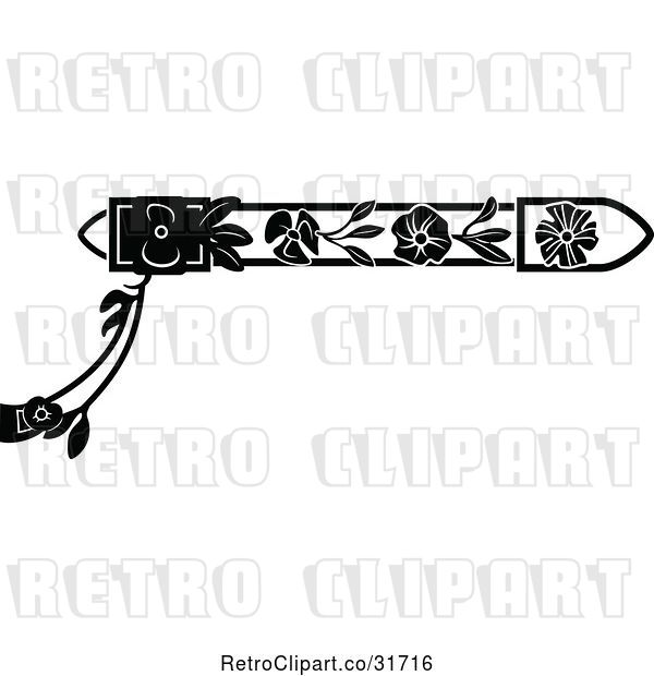 Vector Clip Art of Retro Ornate Wrought Iron Border with Flowers