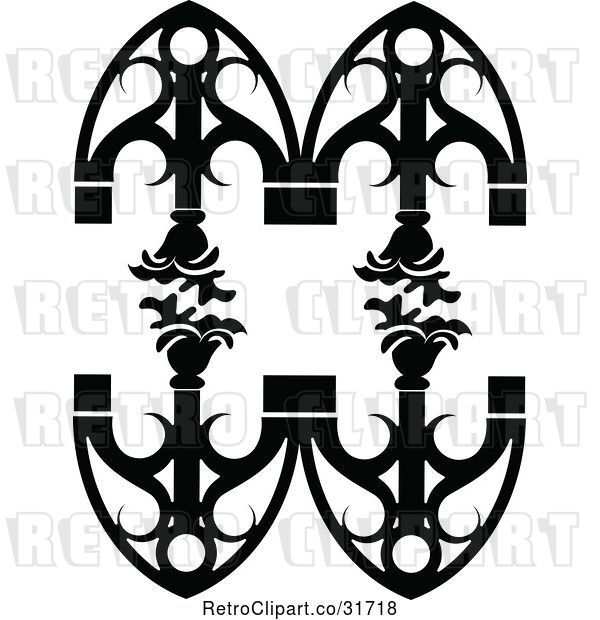Vector Clip Art of Retro Ornate Wrought Iron Design Element with Flowers