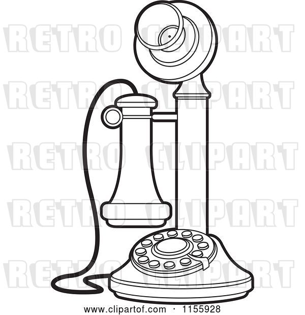 Vector Clip Art of Retro Outlined Candlestick Telephone
