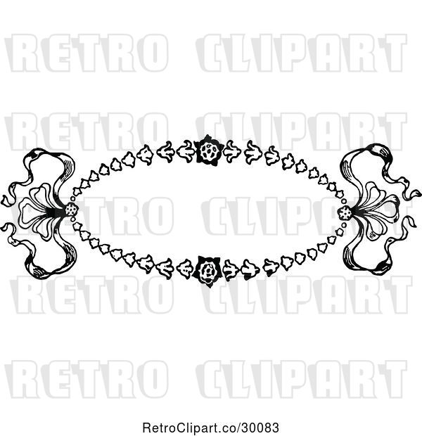 Vector Clip Art of Retro Oval Floral Frame with Ribbons