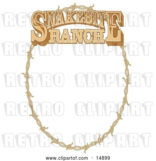 Vector Clip Art of Retro Oval Frame Made of Barbed Wire on a Snakebite Ranch Sign