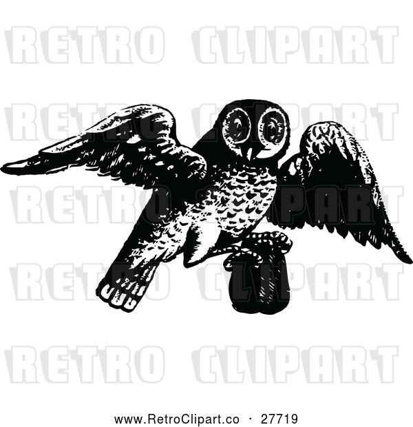 Vector Clip Art of Retro Owl Flying with a Pourch