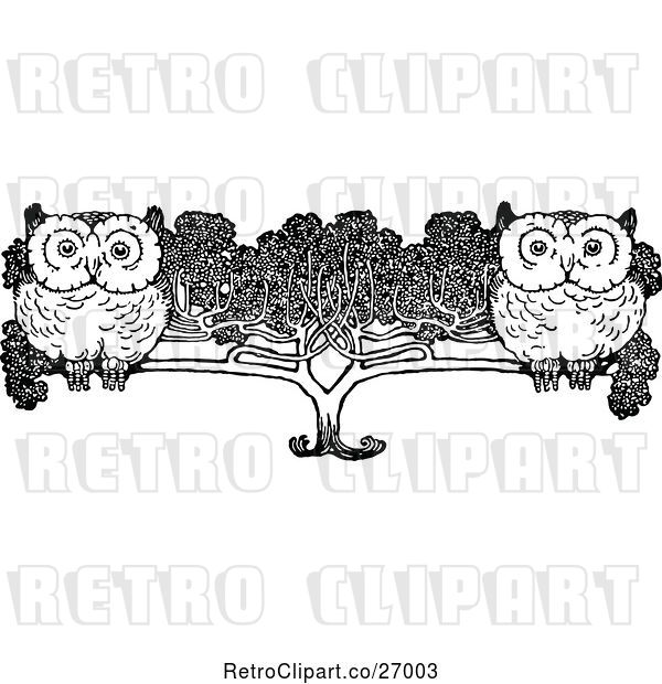 Vector Clip Art of Retro Owls in a Tree