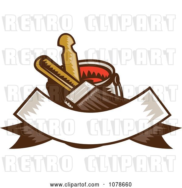 Vector Clip Art of Retro Paintbrush Bucket and Banner Logo