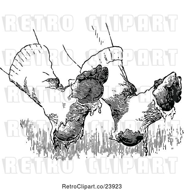 Vector Clip Art of Retro Pair of Feet with Torn Socks