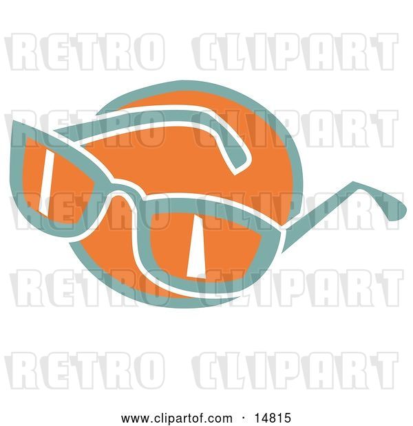 Vector Clip Art of Retro Pair of Orange and Green Sunglasses over an Orange Circle