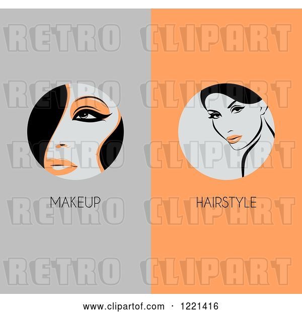 Vector Clip Art of Retro Panels of Women with Makeup and Hairstyle Text