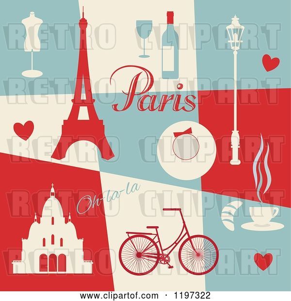 Vector Clip Art of Retro Paris Themed Collage with Text and Items