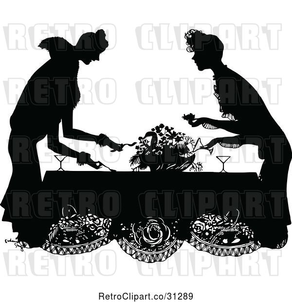 Vector Clip Art of Retro Party Ladies at a Table