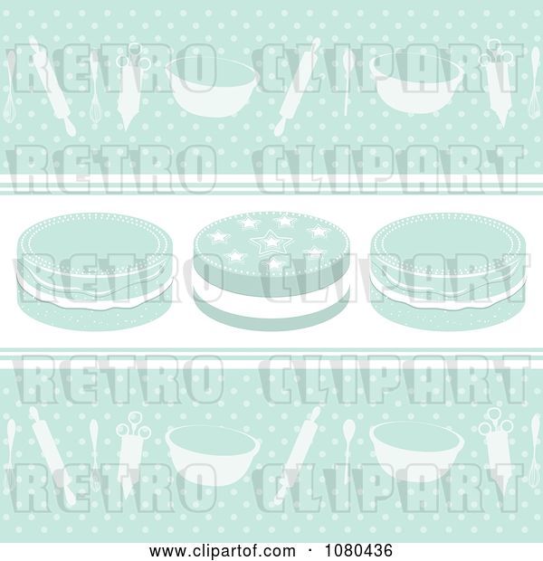 Vector Clip Art of Retro Pastel Baking Background with Cakes and Polka Dots