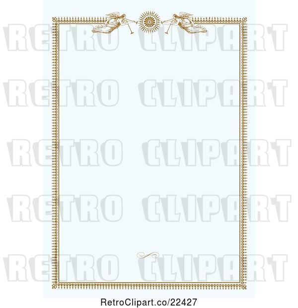 Vector Clip Art of Retro Pastel Blue Border with Angels Playing Horns at the Top