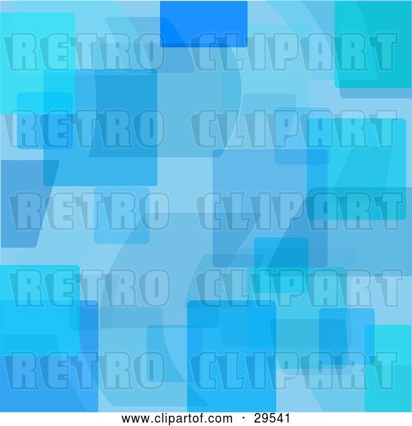 Vector Clip Art of Retro Patterned Background of Transparent Blue Shapes and Squares