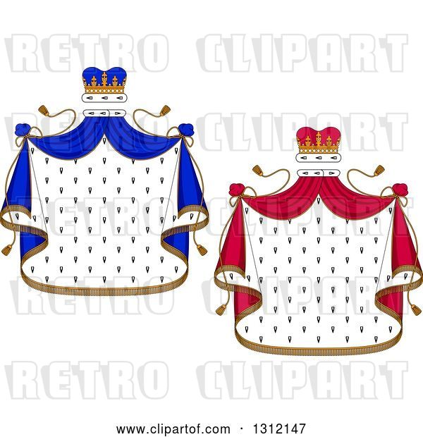 Vector Clip Art of Retro Patterned Royal Mantle with Red and Blue Crowns and Drapes