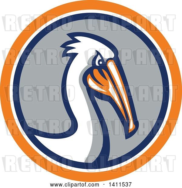 Vector Clip Art of Retro Pelican Bird in an Orange White Blue and Gray Circle