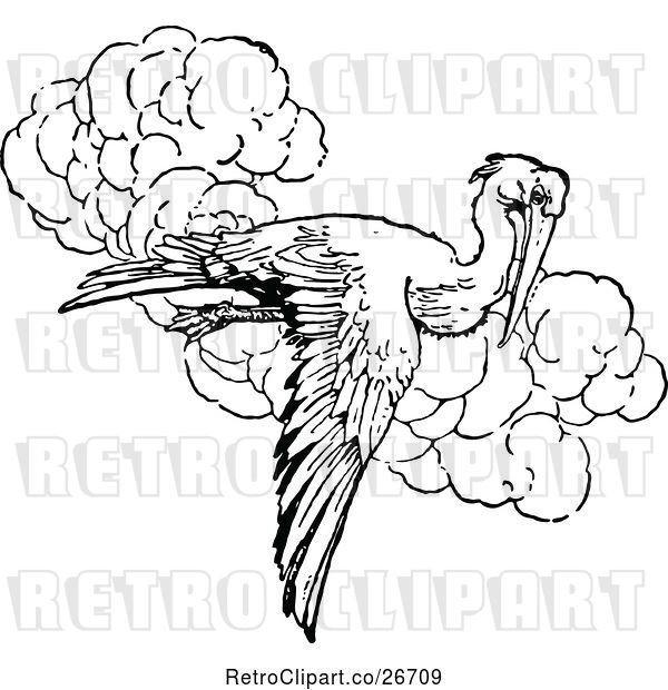 Vector Clip Art of Retro Pelican Flying