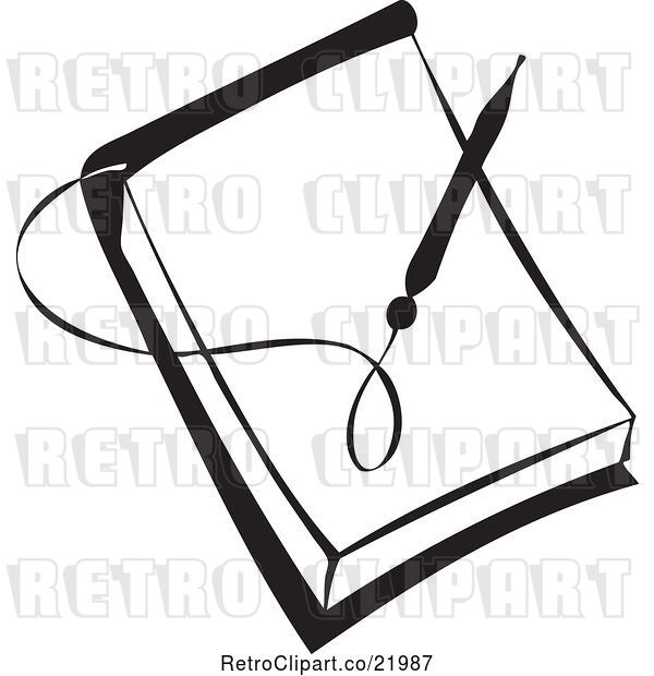 Vector Clip Art of Retro Pen over a Blank Note Pad