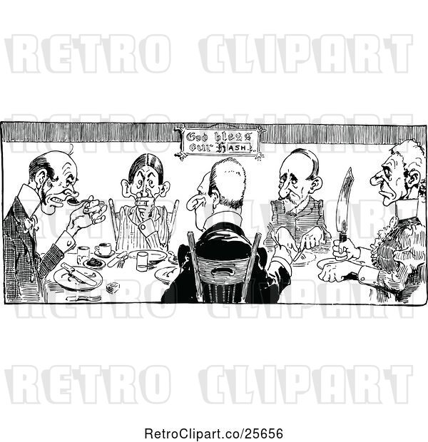 Vector Clip Art of Retro People Dining Together