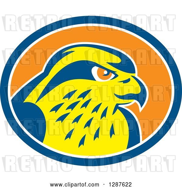 Vector Clip Art of Retro Peregrine Falcon Head in a Blue White and Orange Oval