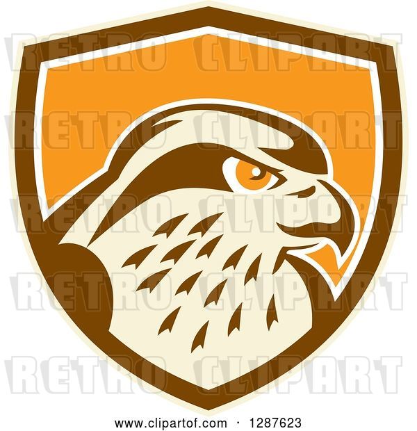 Vector Clip Art of Retro Peregrine Falcon Head in a Tan Brown White and Orange Shield