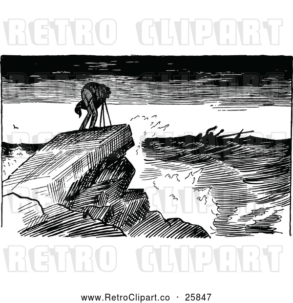 Vector Clip Art of Retro Photographer on a Coastal Cliff