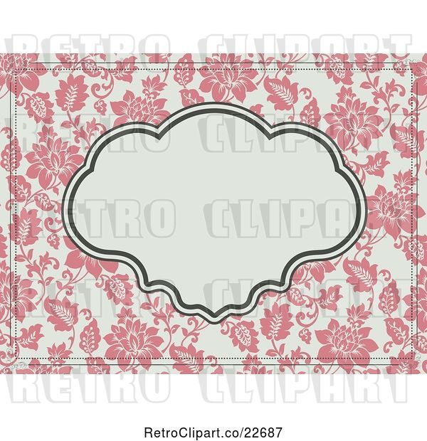 Vector Clip Art of Retro Pink and Beige Floral Wedding Invite with a Frame