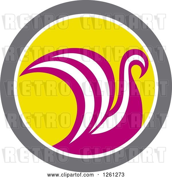 Vector Clip Art of Retro Pink and White Viking Ship or Swan in a Taupe White and Yellow Circle