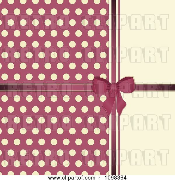 Vector Clip Art of Retro Pink Bow with Polka Dots on Beige