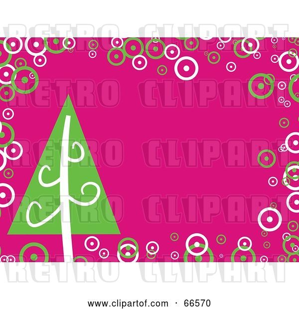 Vector Clip Art of Retro Pink Christmas Background with a Christmas Tree and Bubbles