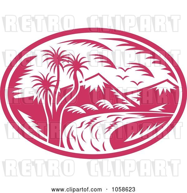Vector Clip Art of Retro Pink Mountainous River Logo