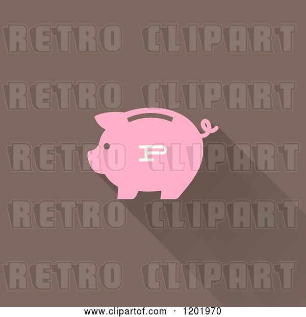 Vector Clip Art of Retro Pink Piggy Bank with a Shadow on Brown