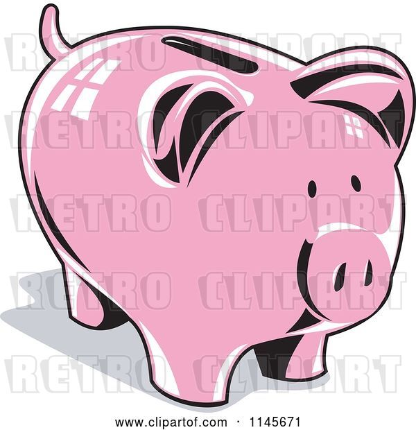 Vector Clip Art of Retro Pink Piggy Coin Bank
