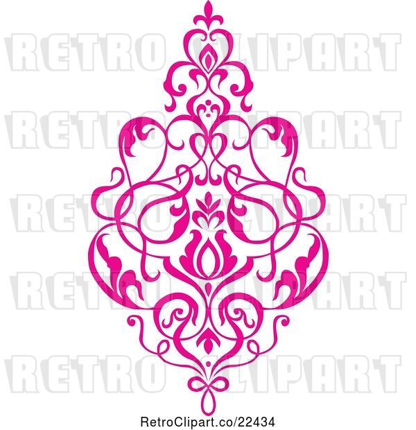 Vector Clip Art of Retro Pink Victorian Floral Damask Design Element 1