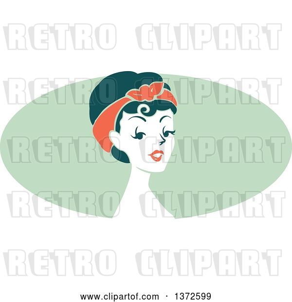 Vector Clip Art of Retro Pinup Lady from the Shoulders up over a Green Oval